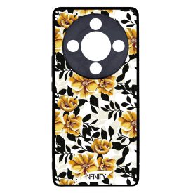 Fekete és aranysárga virágos Honor Magic 8 Lite tok
