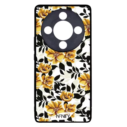 Fekete és aranysárga virágos Honor Magic 8 Lite tok
