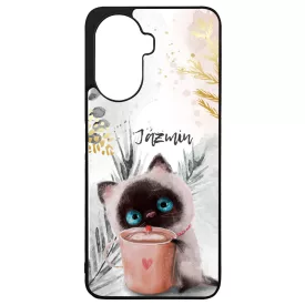 Kávézós cicus - Téli mintás Huawei Nova Y70 tok