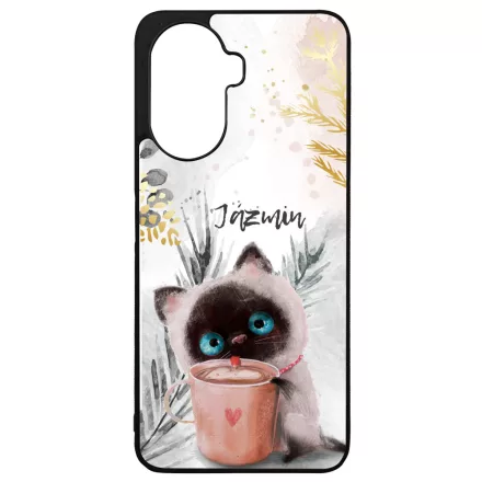 Kávézós cicus - Téli mintás Huawei Nova Y70 tok