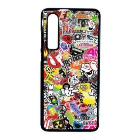 stickerbomb matricabomba Huawei P30 fekete tok