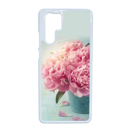 virágos tavaszi vintage rózsaszín rózsás Huawei P30 Pro fehér tok