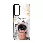 Kávézós cicus - Téli mintás Huawei P Smart (2021) tok