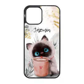 Kávézós cicus - Téli mintás iPhone 12 Pro Max tok
