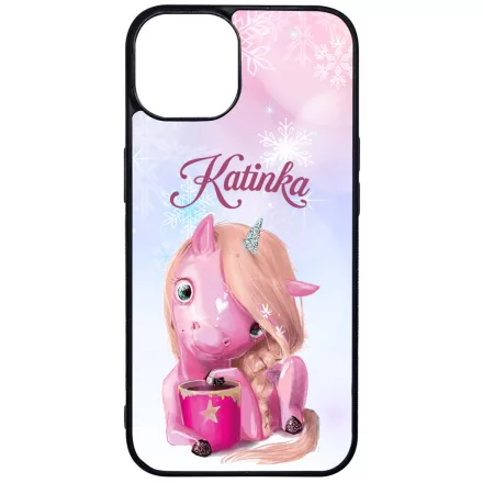 Unikornis és kávé - Téli mintás iPhone 13 tok