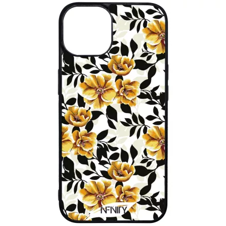 Fekete és aranysárga virágos iPhone 13 tok