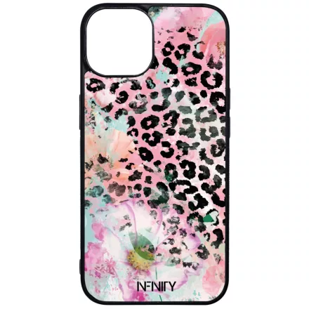 Pink virágos leopárd iPhone 13 tok