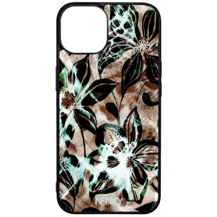 Különleges türkiz virágos leopárd iPhone 13 tok