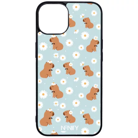 Cuki türkiz fehér virágos capybara iPhone 13 tok