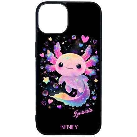 Névvel kérhető - Cuki pink szivecskés Axolotl iPhone 13 Magsafe tok