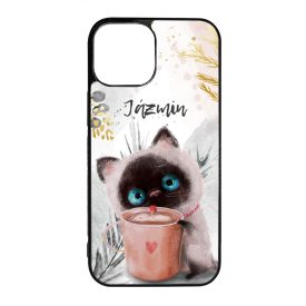 Kávézós cicus - Téli mintás iPhone 13 Mini tok