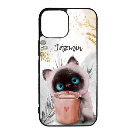 Kávézós cicus - Téli mintás iPhone 13 Mini tok