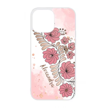 Kérd a neveddel - RoseGold Matyó magyar mintás hungarian folk iPhone 13 Pro Max tok