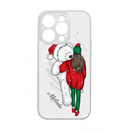 Kérd a neveddel - Lány & Maci - csajos karácsony iPhone 14 Pro tok