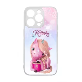 Unikornis és kávé - Téli mintás iPhone 14 Pro tok