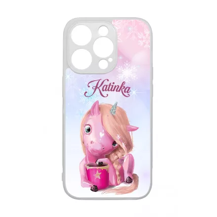 Unikornis és kávé - Téli mintás iPhone 14 Pro tok