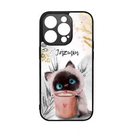 Kávézós cicus - Téli mintás iPhone 14 Pro Magsafe tok