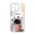 Kávézós cicus - Téli mintás iPhone 14 Pro tok