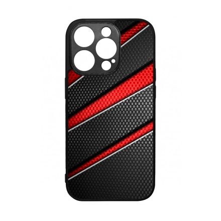 Piros fekete csíkos karbon mintás iPhone 14 Pro tok