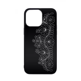 Elegant Matyó - Black magyar mintás hungarian folk iPhone 14 Pro Max tok
