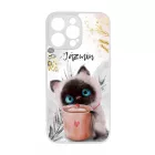 Kávézós cicus - Téli mintás iPhone 14 Pro Max tok