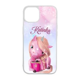 Unikornis és kávé - Téli mintás iPhone 15 Pro tok