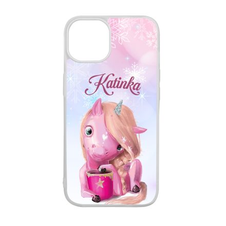 Unikornis és kávé - Téli mintás iPhone 15 Pro tok