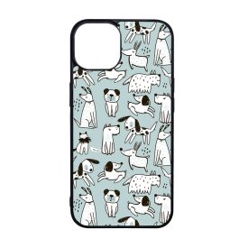 Türkiz aranyos rajzolt kutya mintás iPhone 15 Pro tok