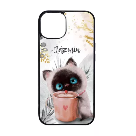 Kávézós cicus - Téli mintás iPhone 15 Pro Max Magsafe tok