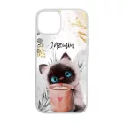 Kávézós cicus - Téli mintás iPhone 15 Pro Max tok