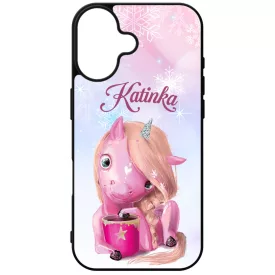Unikornis és kávé - Téli mintás iPhone 16 tok