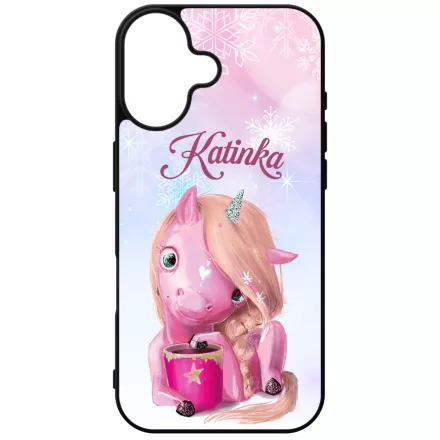 Unikornis és kávé - Téli mintás iPhone 16 tok