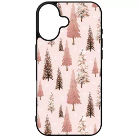 Rózsaszín karácsonyi fenyőfa mintás iPhone 16 tok