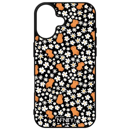 Cuki feketén fehér virágos capybara iPhone 16 tok