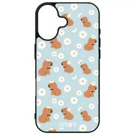 Cuki türkiz fehér virágos capybara iPhone 16 tok