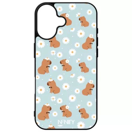 Cuki türkiz fehér virágos capybara iPhone 16 tok