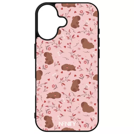 Tündéri rózsaszín virágos capybara iPhone 16 tok