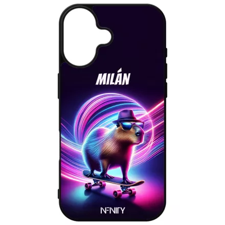 Névvel kérhető - Retro deszkás capybara iPhone 16 tok