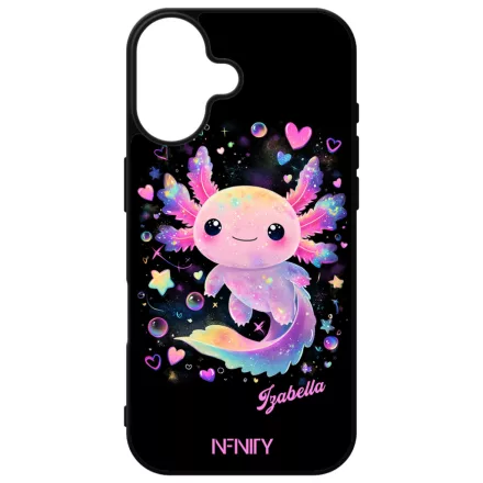 Névvel kérhető - Cuki pink szivecskés Axolotl iPhone 16 tok