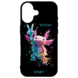 Névvel kérhető - Színes Splash Axolotl iPhone 16 tok