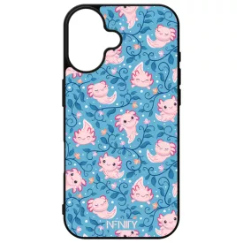 Vidám kék virágos Axolotl iPhone 16 tok