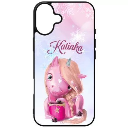 Unikornis és kávé - Téli mintás iPhone 16 Plus Magsafe tok