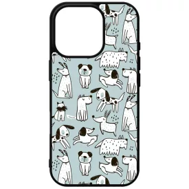 Türkiz aranyos rajzolt kutya mintás iPhone 16 Pro tok