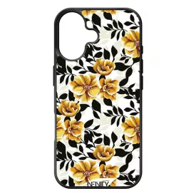 Fekete és aranysárga virágos iPhone 17 tok