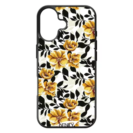 Fekete és aranysárga virágos iPhone 17 tok