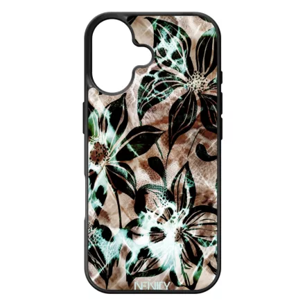 Különleges türkiz virágos leopárd iPhone 17 tok