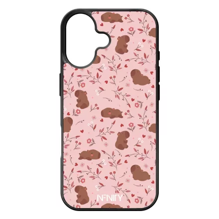 Tündéri rózsaszín virágos capybara iPhone 17 tok