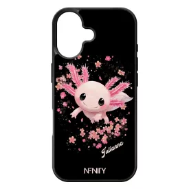Névvel kérhető - Cuki Rózsaszín virágos Axolotl iPhone 17 tok