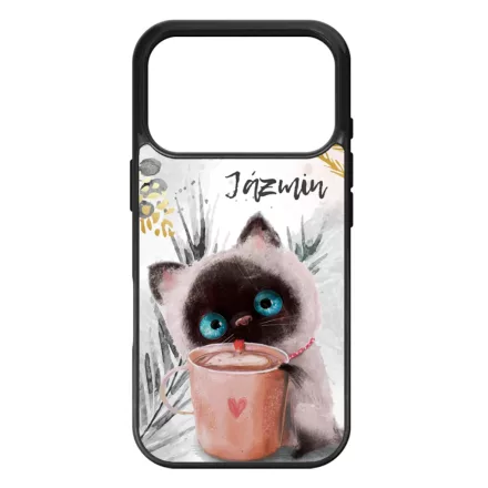 Kávézós cicus - Téli mintás iPhone 17 Pro tok