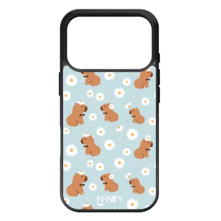 Cuki türkiz fehér virágos capybara iPhone 17 Pro Max / 18 Pro Max tok